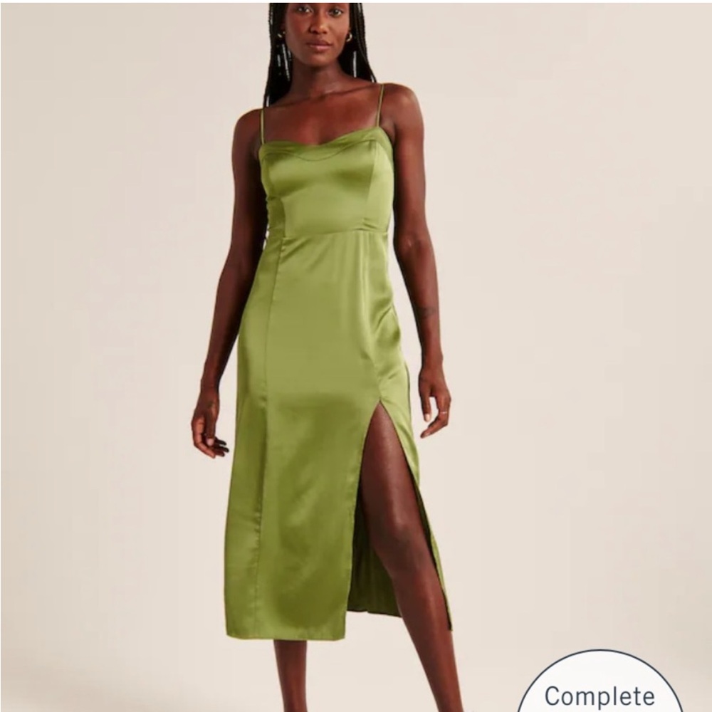Abercrombie & Fitch Green Satin Midi Dress